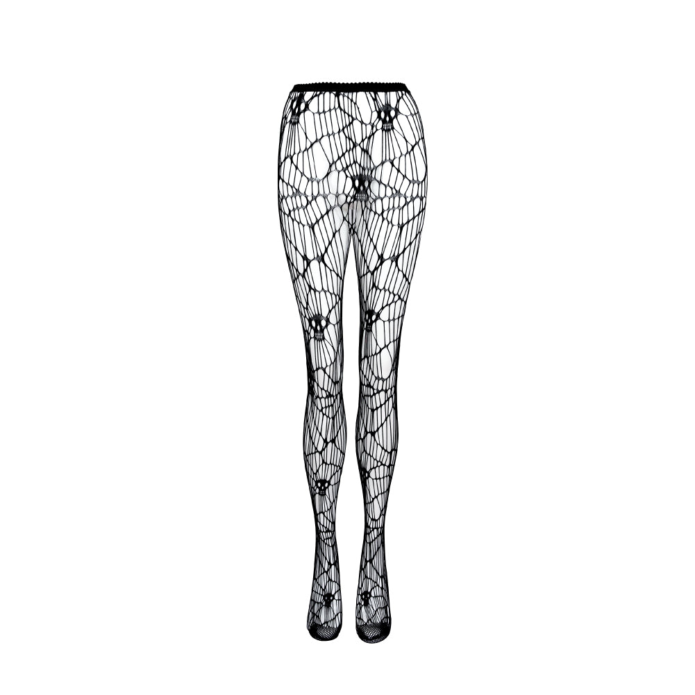 Mortaliti Skull Patterned Mesh Tights - AMORESY