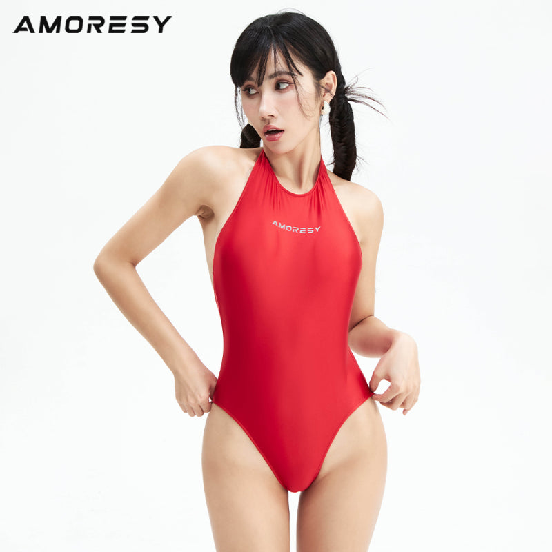 Sylva High-Leg Halterneck Backless Swimsuit Leotard Swimming suit - AMORESY