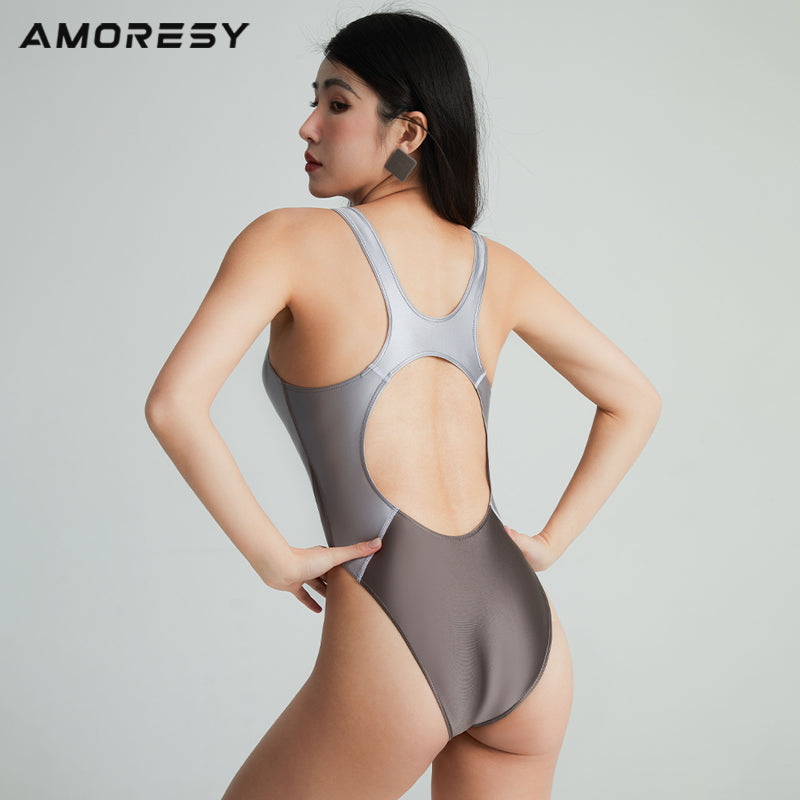 Vellustre B-Series High-Leg Backless Swimsuit Leotard - AMORESY