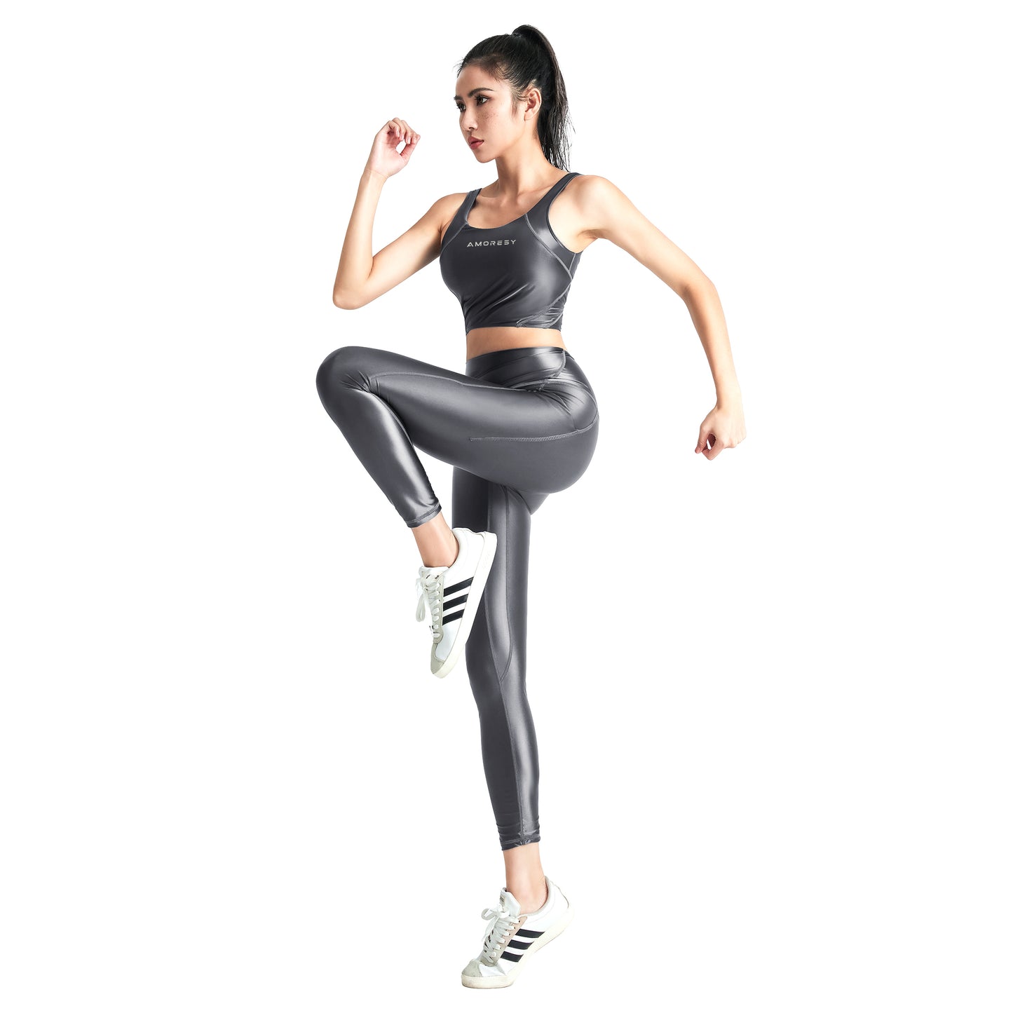 Angelica Sports Crop Top & Leggings Dark Gray( pants) / M - AMORESY
