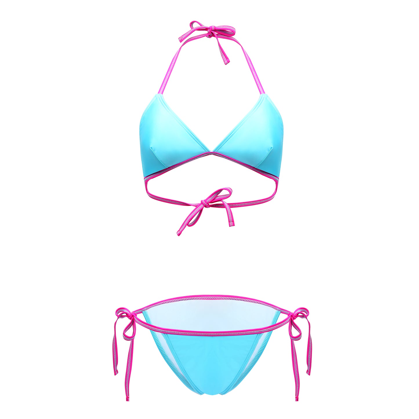 Fantasia Tied String Swimsuit Bikini Waterspout Blue / S - AMORESY