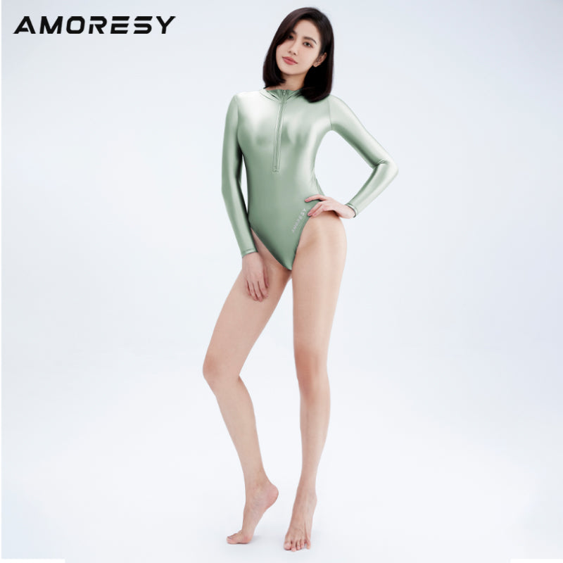 Solara B Series High-Leg Front-Zip Swimsuit Leotard - AMORESY