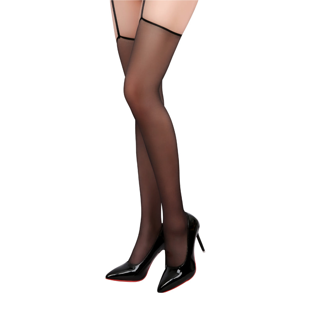 Alluriti Thigh-High Stockings and Garter Belt One size fits all / Black - AMORESY