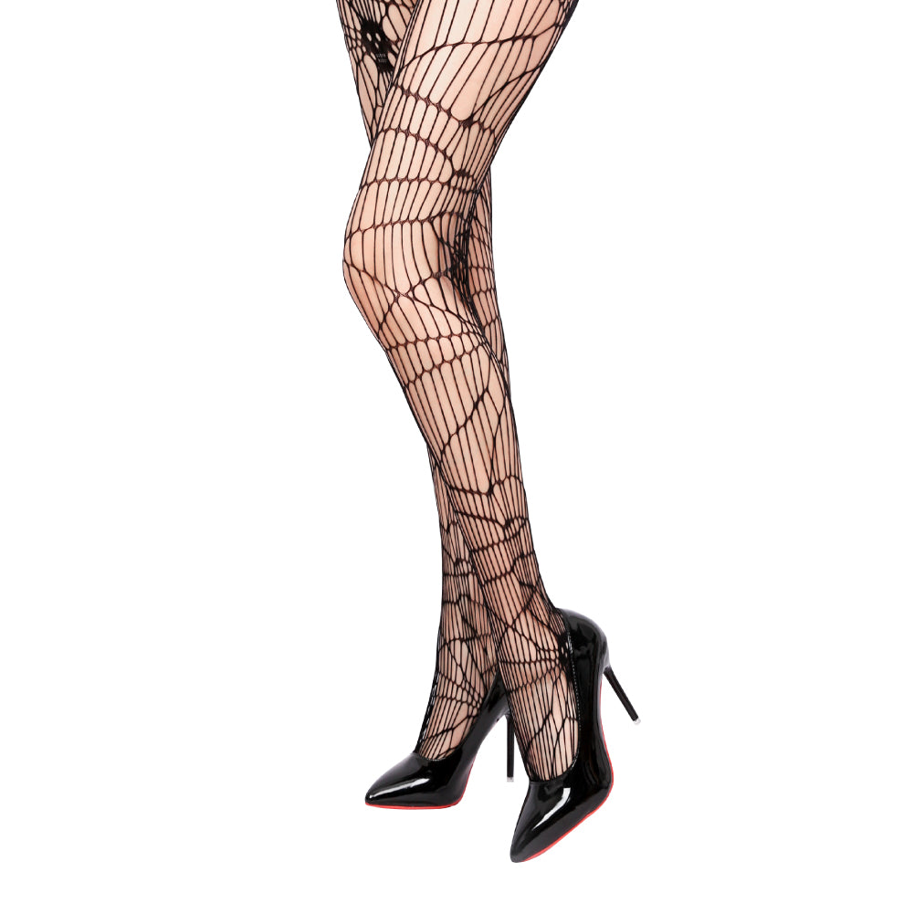 Mortaliti Skull Patterned Mesh Tights One size fits all / Black - AMORESY