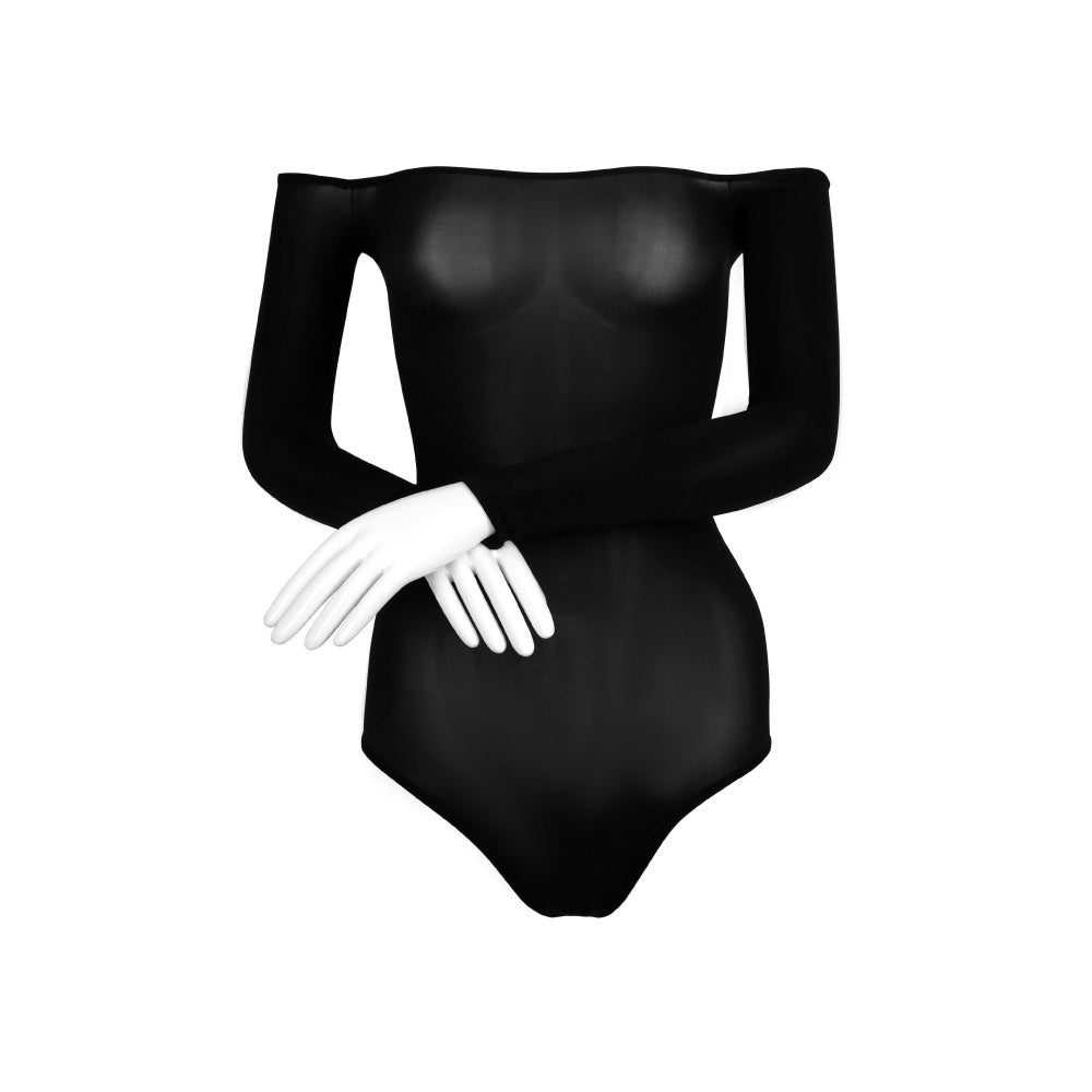Exciti Sheer Off-Shoulder Ultra-Shiny Bodysuit