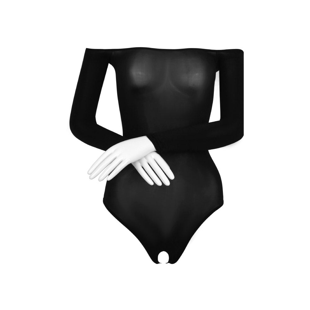 Exciti Sheer Off-Shoulder Ultra-Shiny Bodysuit