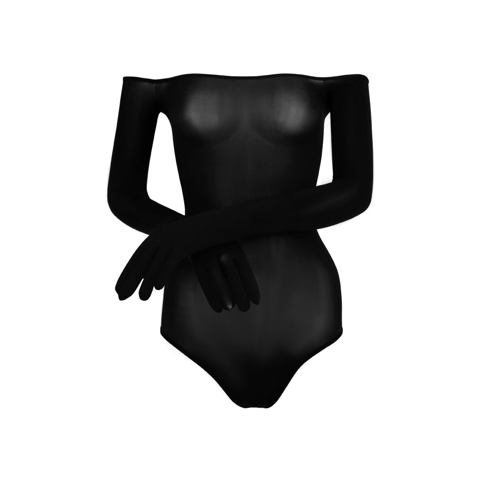 Exciti Sheer Off-Shoulder Ultra-Shiny Bodysuit
