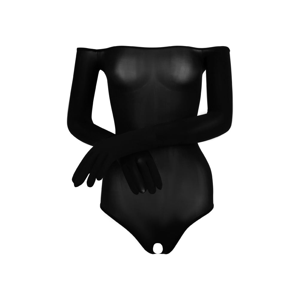 Exciti Sheer Off-Shoulder Ultra-Shiny Bodysuit