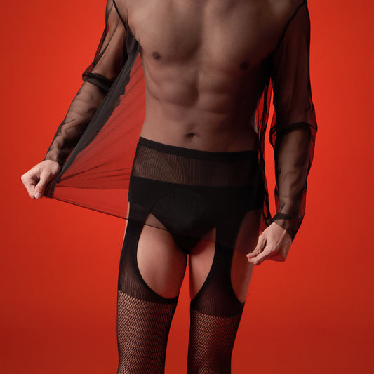 Salvati Men’s Fishnet Suspender Stockings