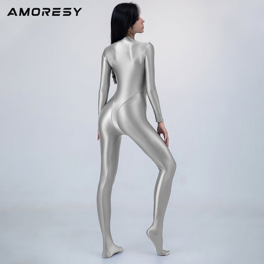 Celestia Series Front-Zip Catsuit Catsuit Silver Gray / M - AMORESY