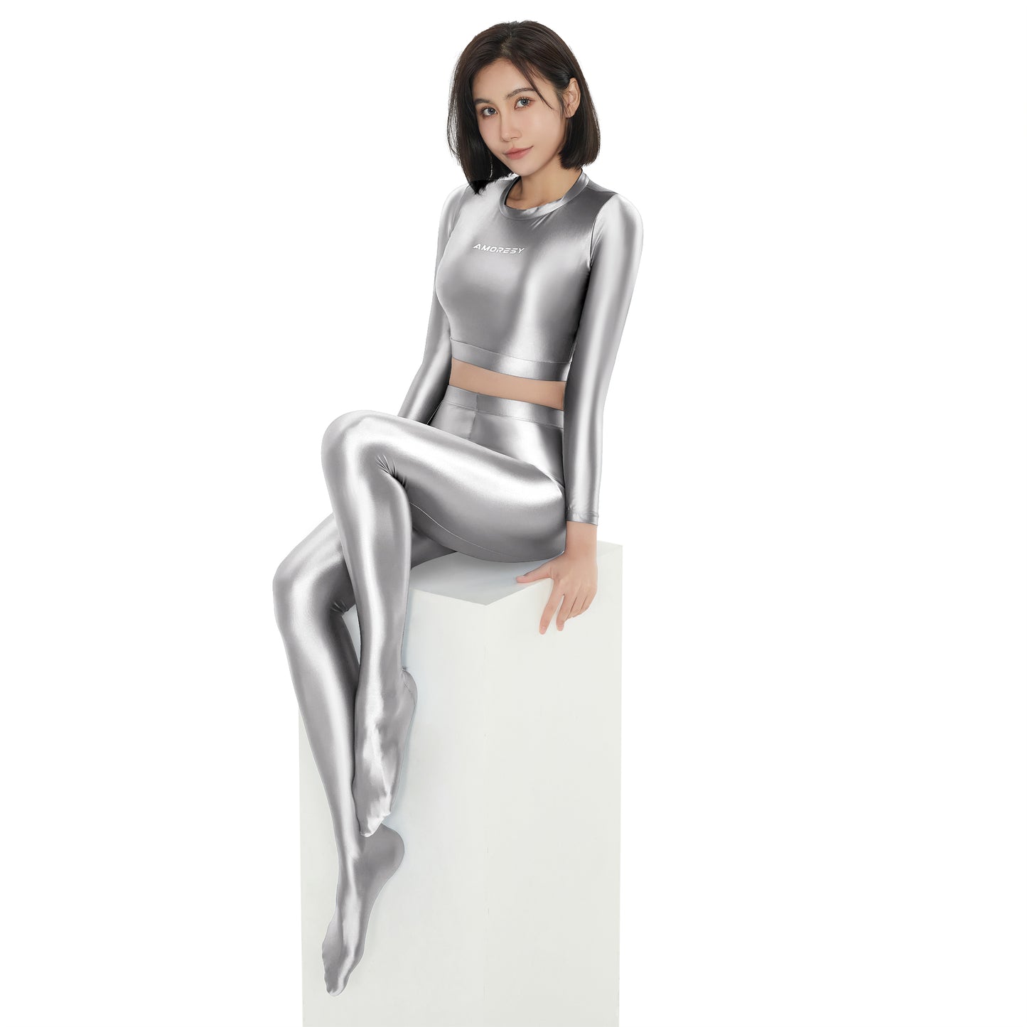 Bellaria Long-Sleeve Crop Top silver / M - AMORESY