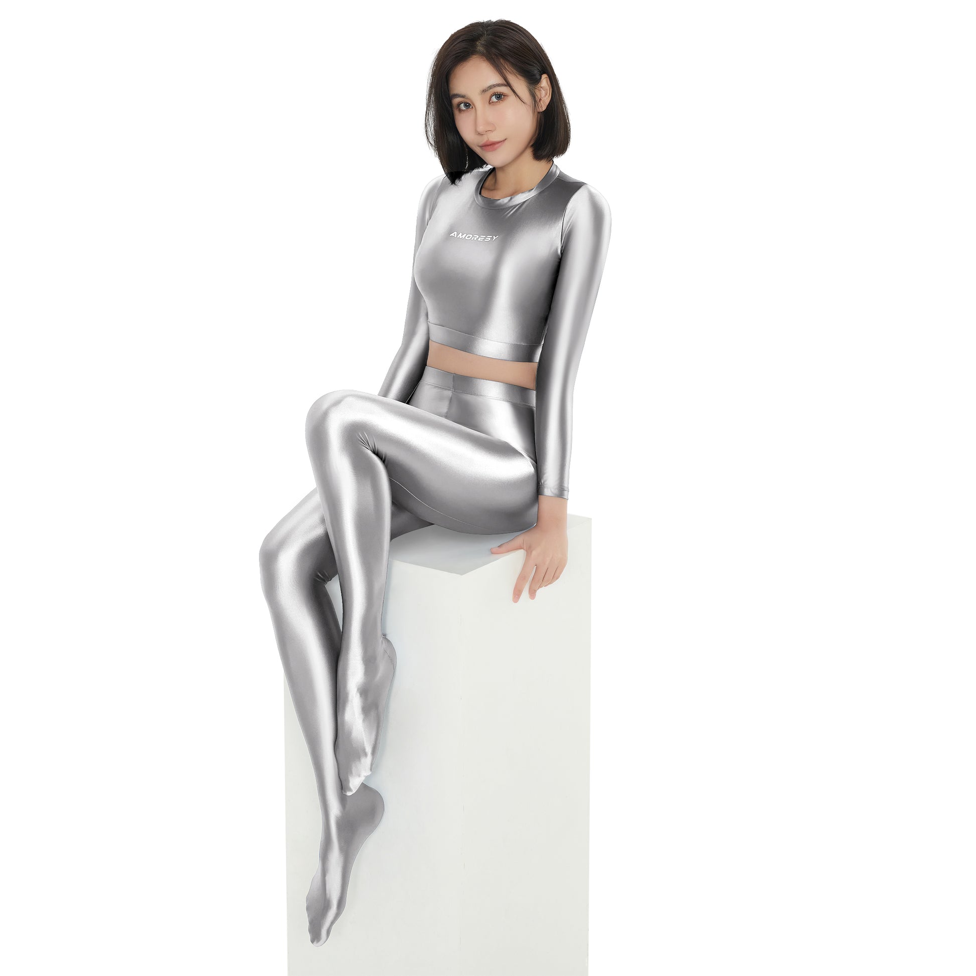 Bellaria Long-Sleeve Crop Top silver / M - AMORESY