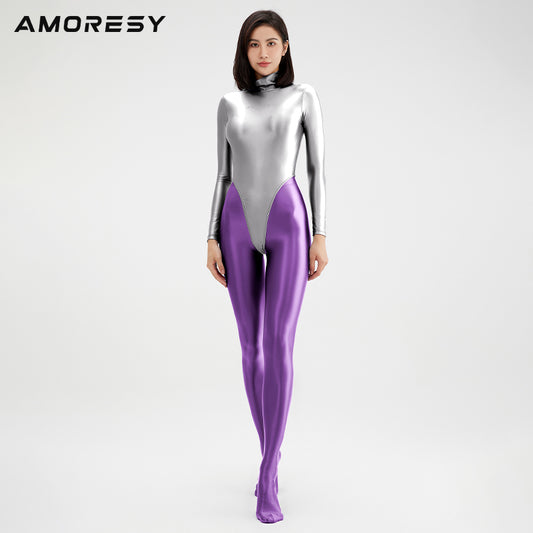 Epica Super High-Leg Thong Swimsuit Leotard Silver Gray / M - AMORESY