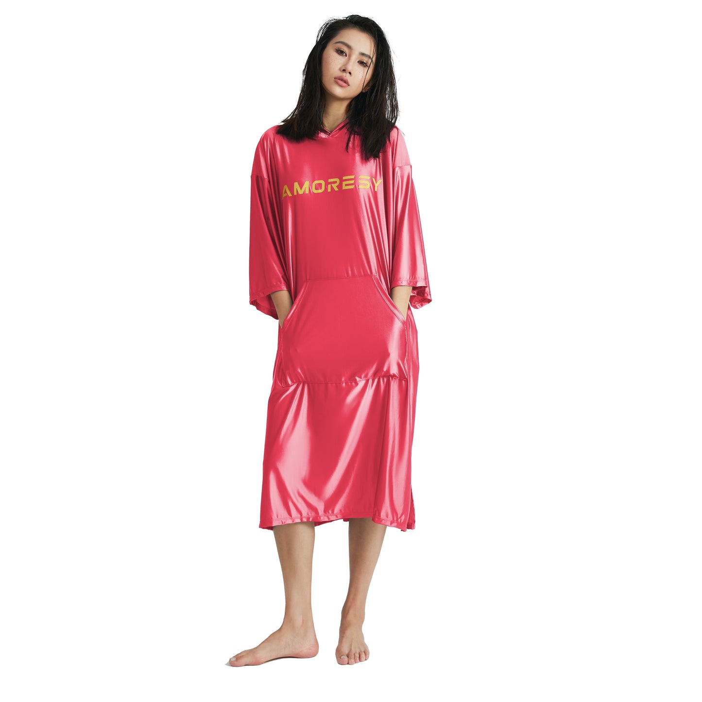 Cassara Hooded Changing Robe Swimming suit Rose Red / one size - AMORESY
