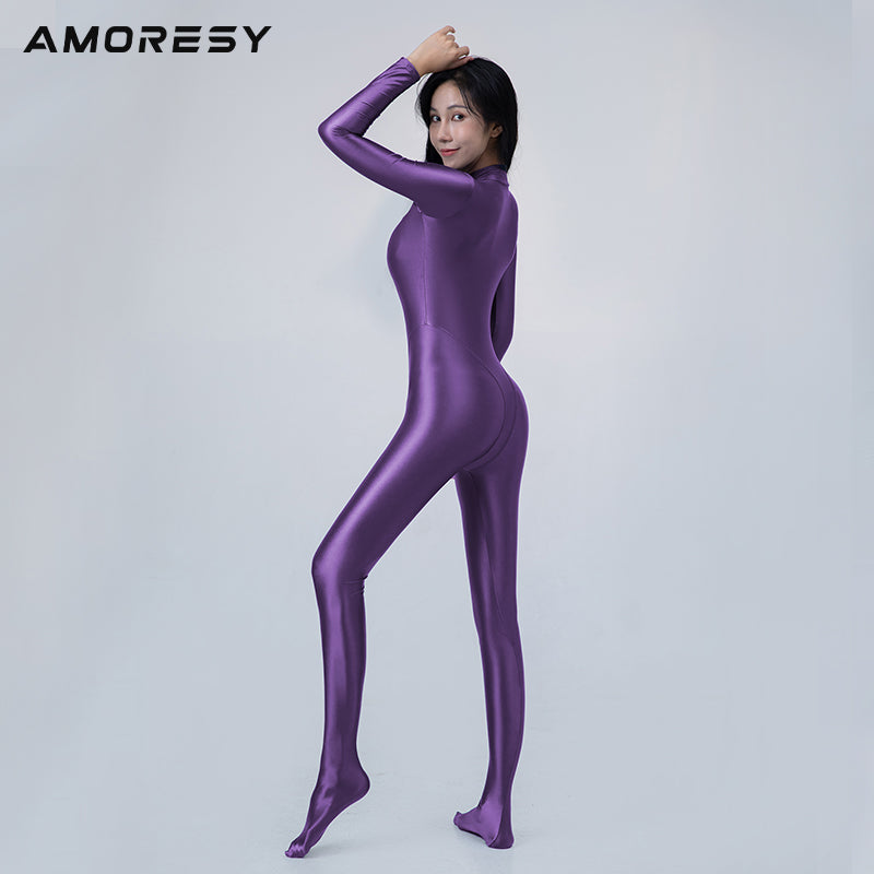 Celestia Series Front-Zip Catsuit Catsuit Purple / M - AMORESY
