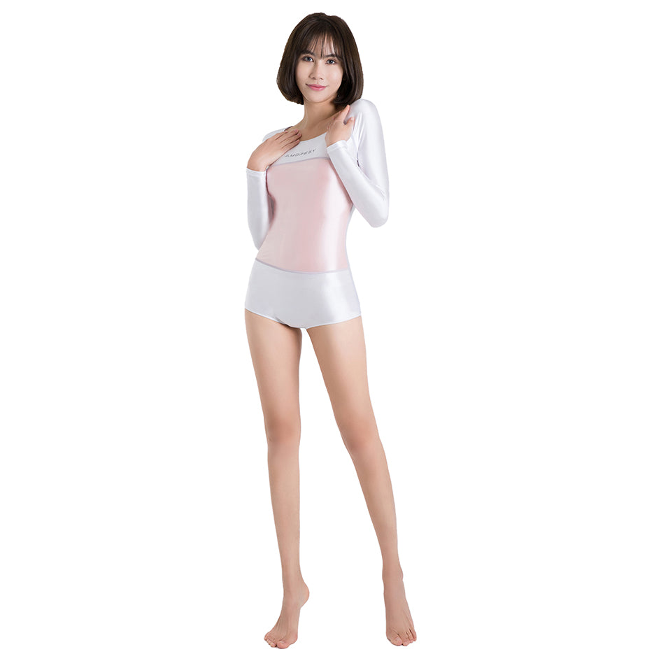 Persephone Retro Cut Scoop-Neck Swimsuit Leotard Swimming suit M / White - AMORESY