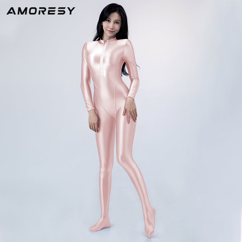 Celestia Series Front-Zip Catsuit Catsuit Pink / M - AMORESY