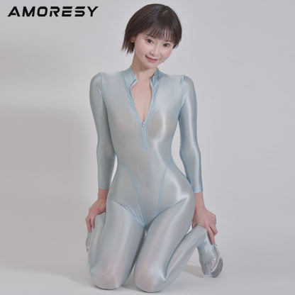 Celestia Series Front-Zip Catsuit - Sheer