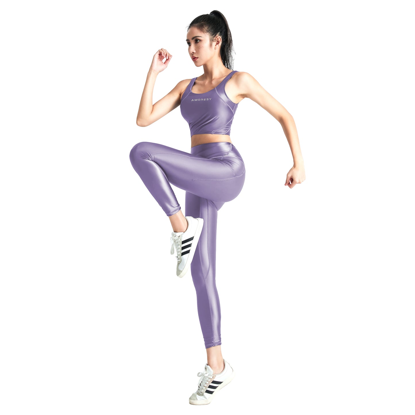 Angelica Sports Crop Top & Leggings Pastel Lilac（ pants） / M - AMORESY