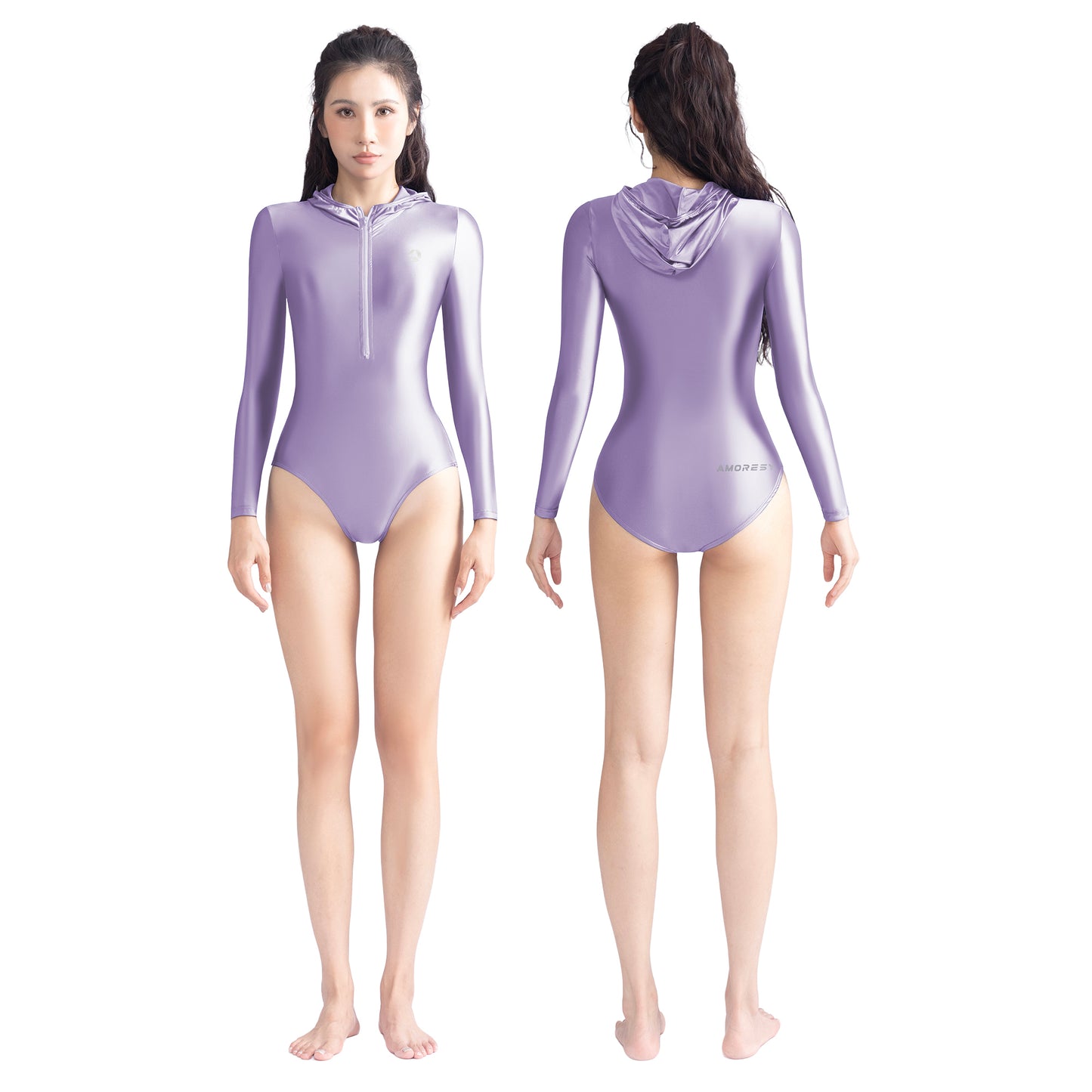 Freya Long-Sleeve Front-Zip Hooded Swimsuit Leotard