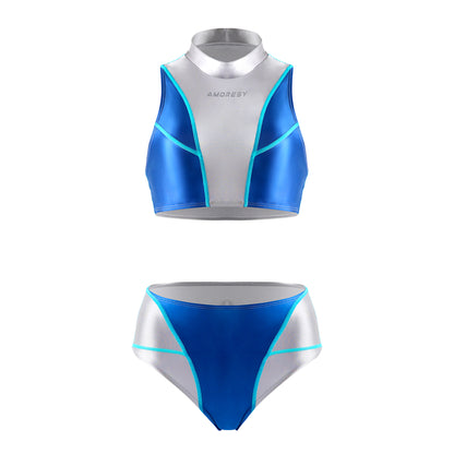 Coralie Color-Blocked High-Neck Swimsuit Bikini