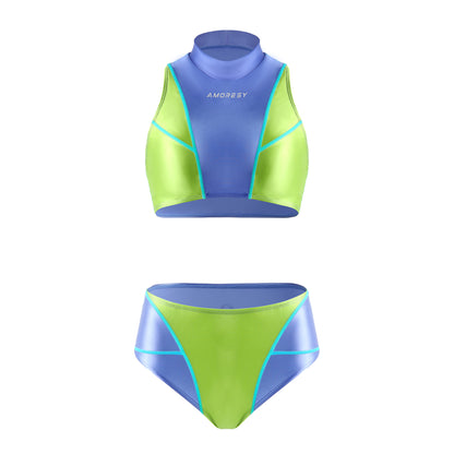 Coralie Color-Blocked High-Neck Swimsuit Bikini