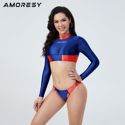 Sienna Long-Sleeve Color-Blocked Swimsuit Bikini