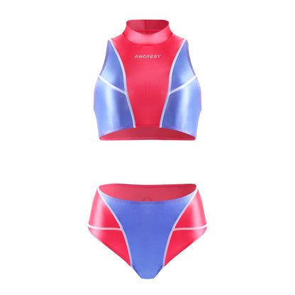 Coralie Color-Blocked High-Neck Swimsuit Bikini