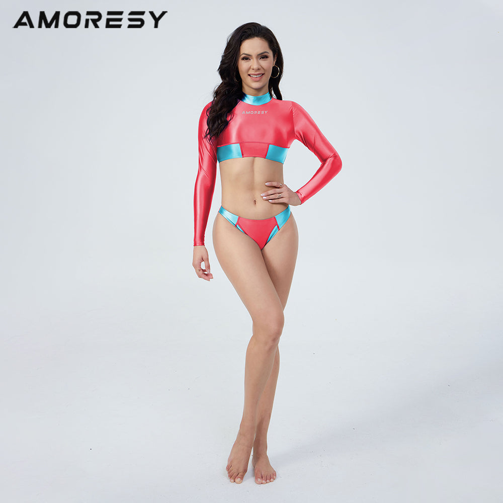 Sienna Long-Sleeve Color-Blocked Swimsuit Bikini