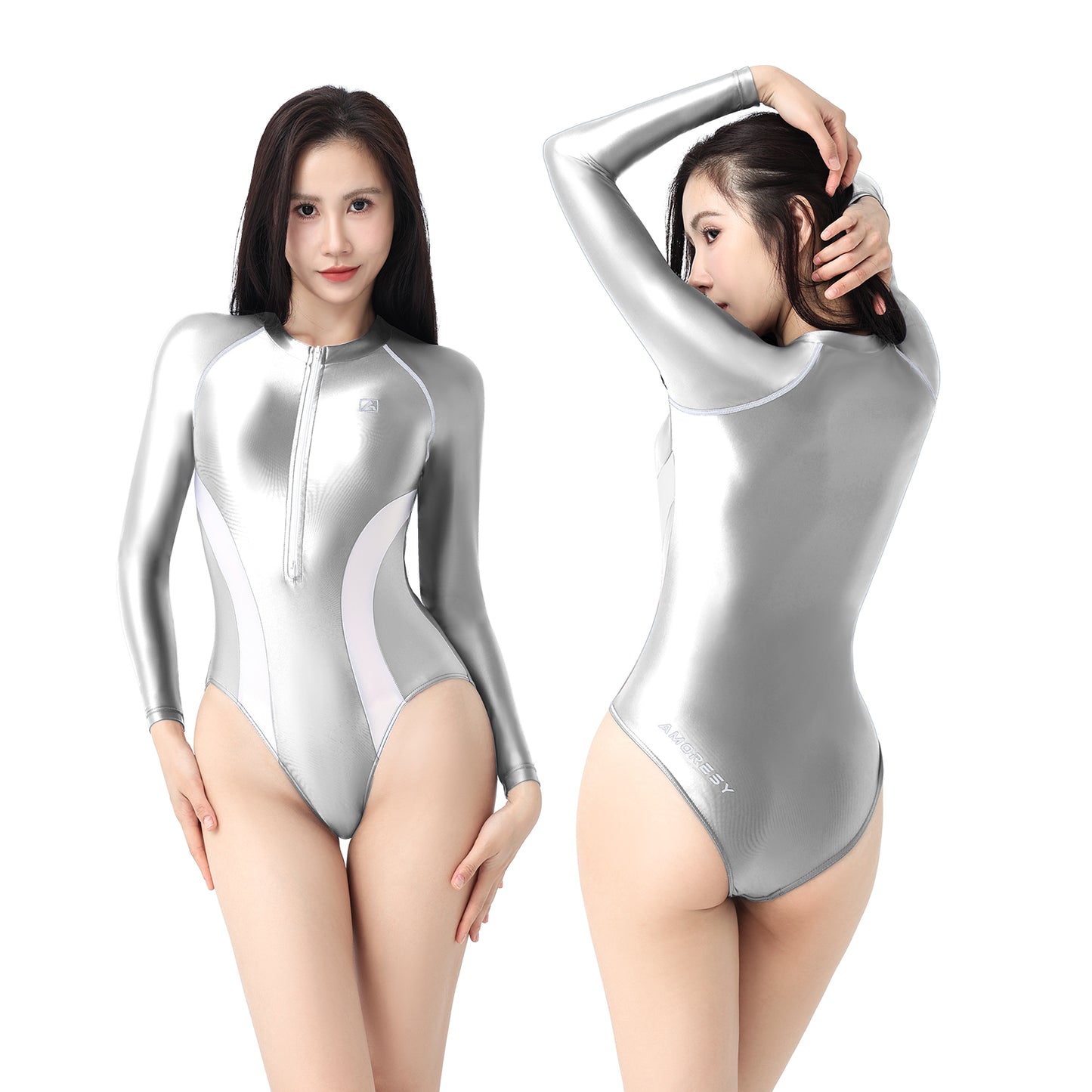 Amante Long-Sleeve Front-Zip Swimsuit Leotard