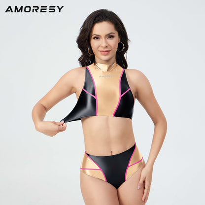 Coralie Color-Blocked High-Neck Swimsuit Bikini