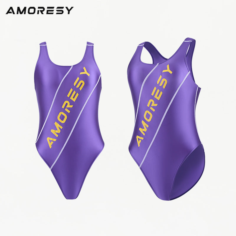 AMORESY盖亚系列紫色温泉冲浪竞技泳衣