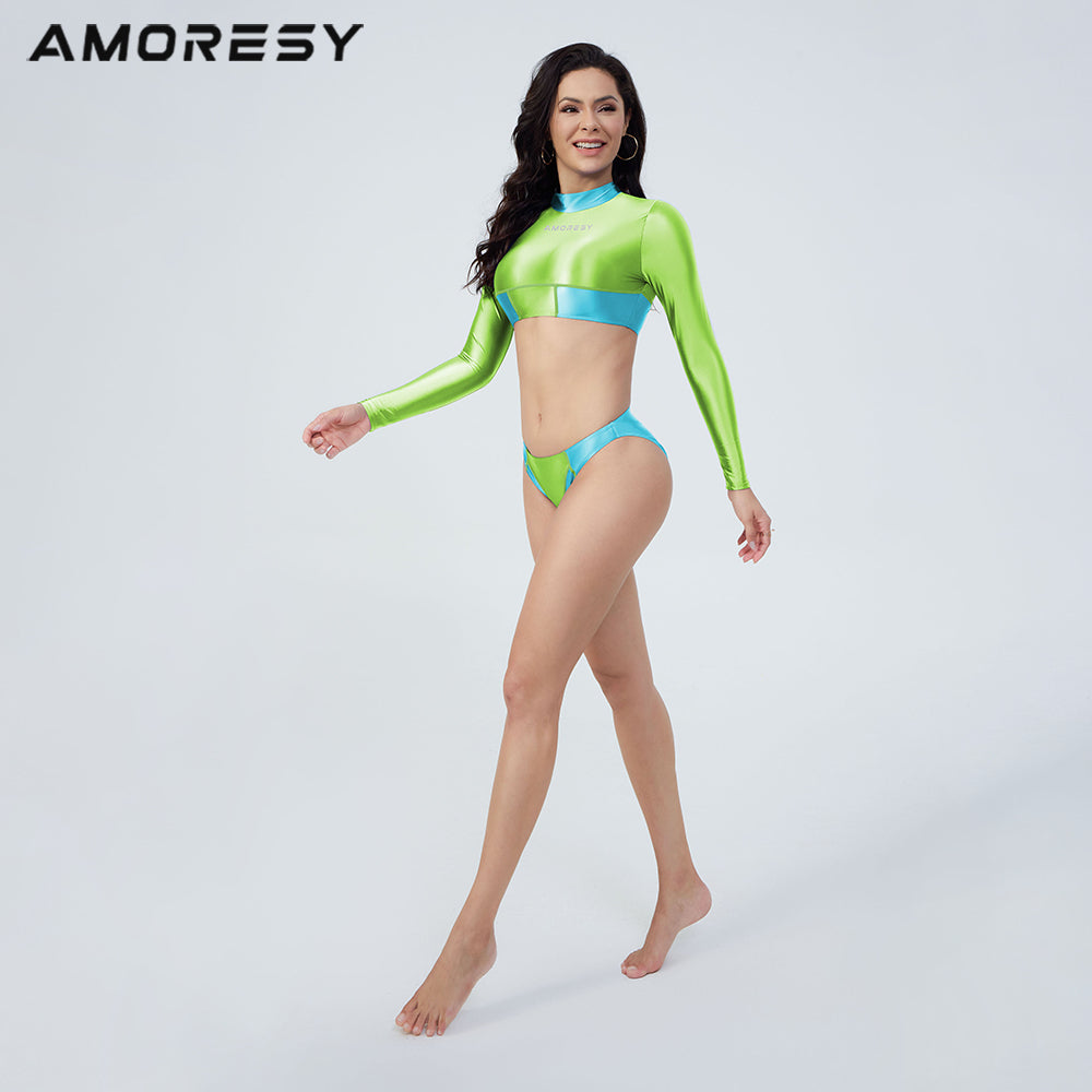 Sienna Long-Sleeve Color-Blocked Swimsuit Bikini