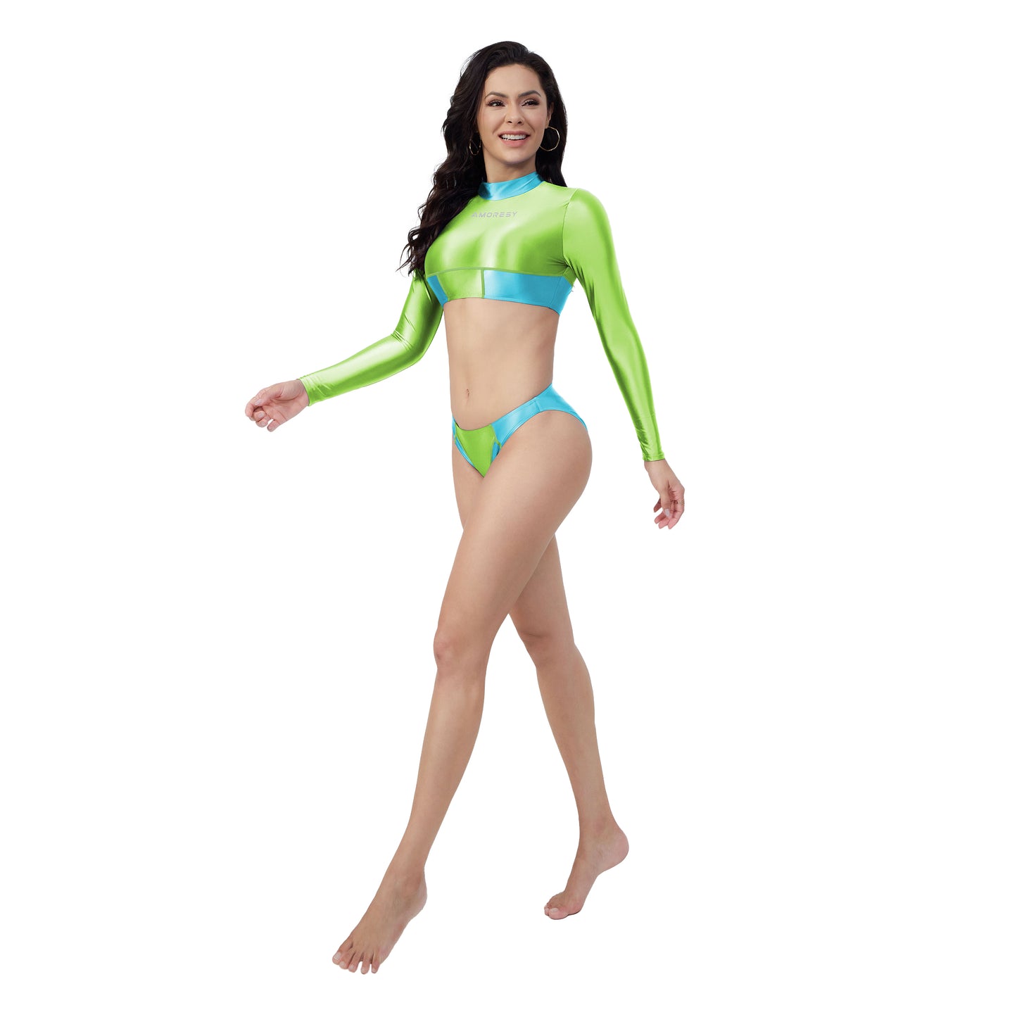 Sienna Long-Sleeve Color-Blocked Swimsuit Bikini