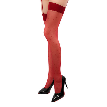 Spotti Polka Dot Thigh-High Stockings and Garter Belt Burgundy Red / One size - AMORESY