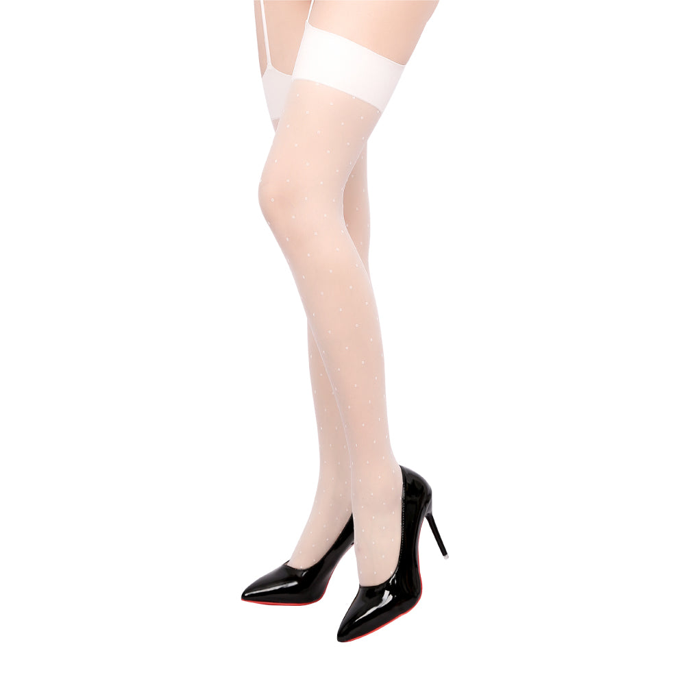 Spotti Polka Dot Thigh-High Stockings and Garter Belt White feather / One size - AMORESY