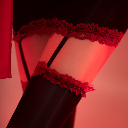 Rozanti Red Lace Thigh-High Stockings & Garter Belt