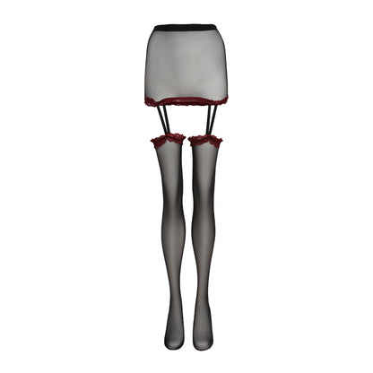 Rozanti Red Lace Thigh-High Stockings & Garter Belt