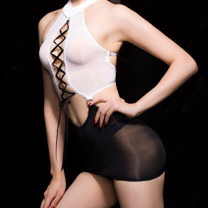 Innovati Sheer Lace-up Halterneck Minidress