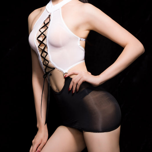 Innovati Sheer Lace-up Halterneck Minidress