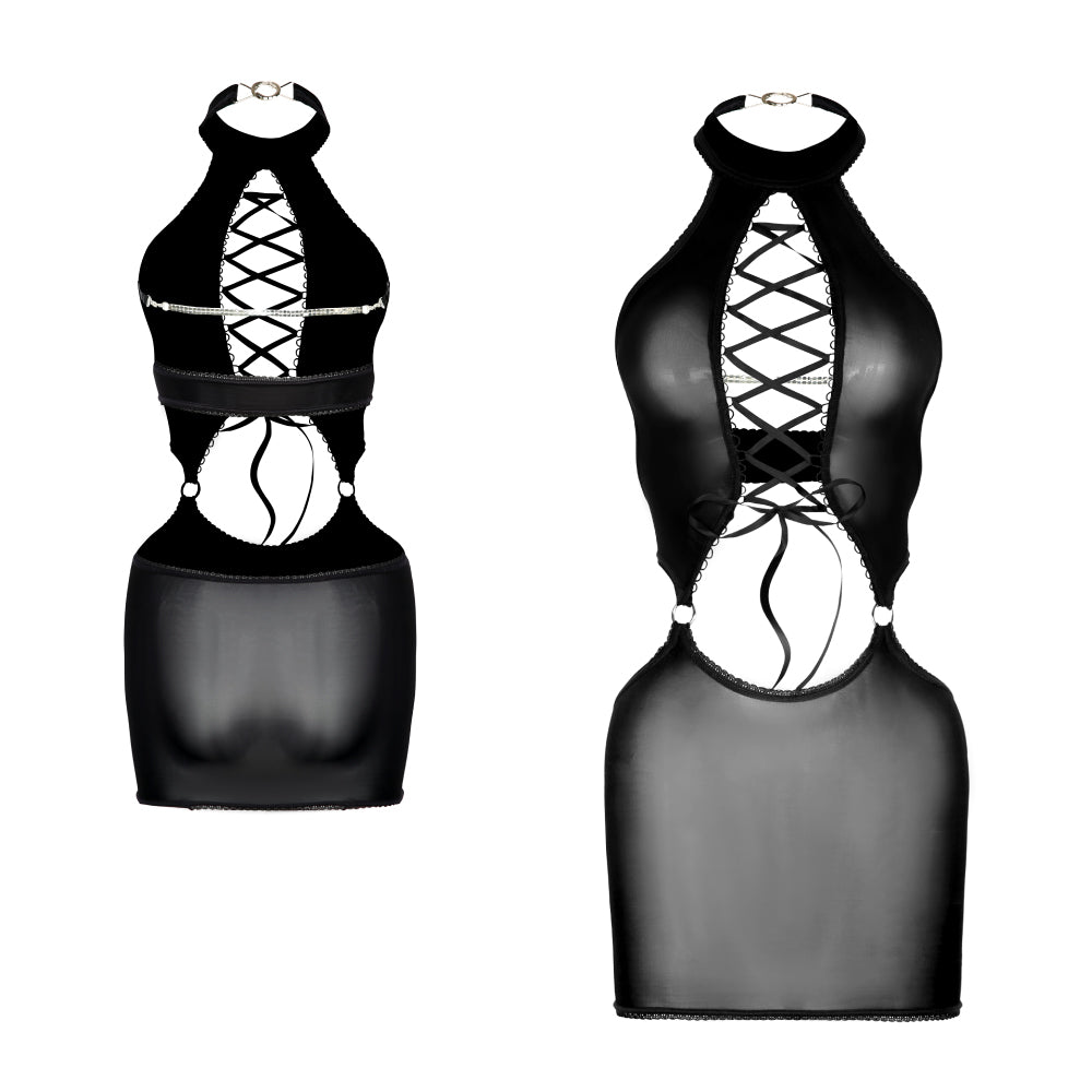 Innovati Sheer Lace-up Halterneck Minidress