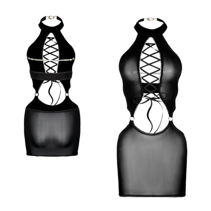 Innovati Sheer Lace-up Halterneck Minidress