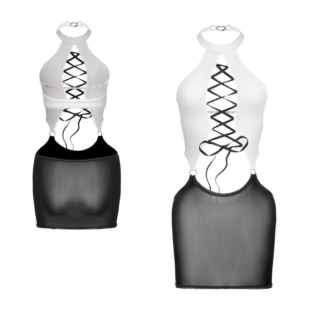 Innovati Sheer Lace-up Halterneck Minidress