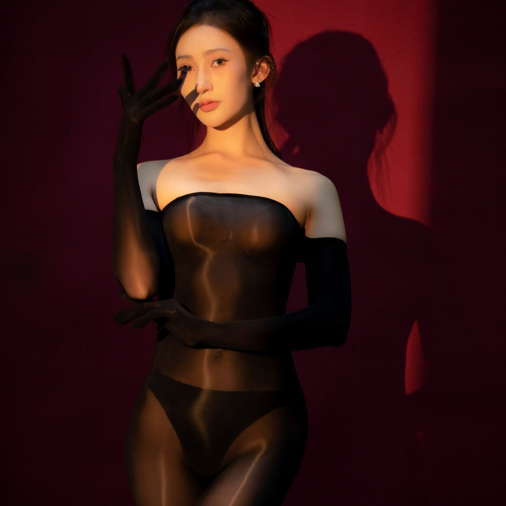 Dimensiti Sheer Ultra-Shiny Off-Shoulder Bodysuit