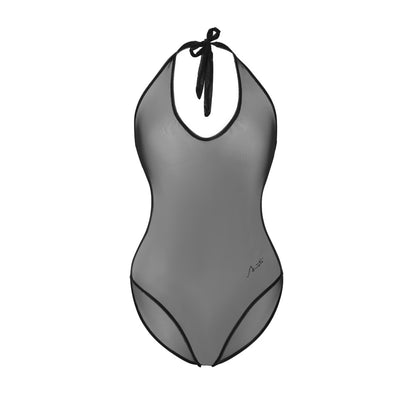 Vivaciti Sheer Deep-V Crossover Halterneck Bodysuit