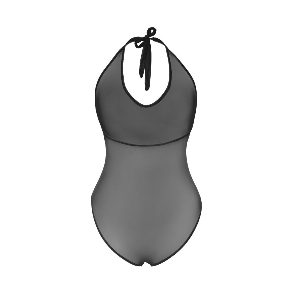 Vivaciti Sheer Deep-V Crossover Halterneck Bodysuit