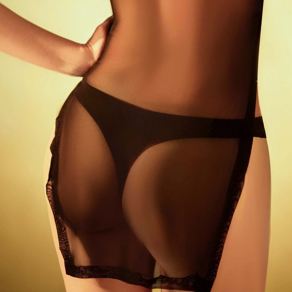 Oti Sheer Cheongsam High-Slit Dress