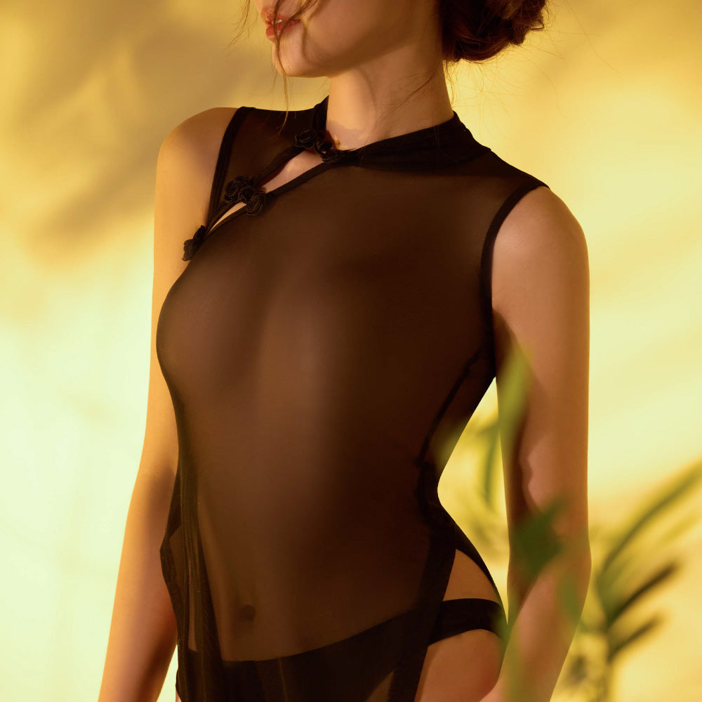 Oti Sheer Cheongsam High-Slit Dress