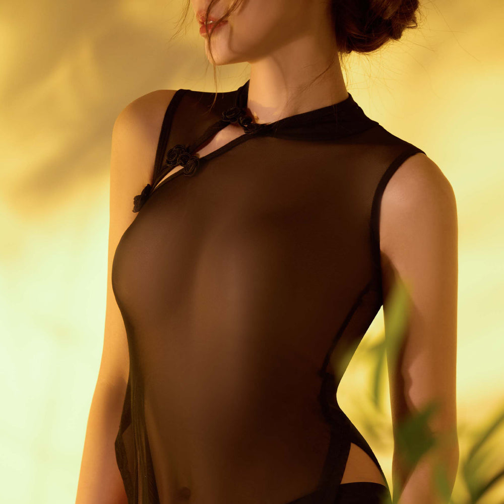 Oti Sheer Cheongsam High-Slit Dress