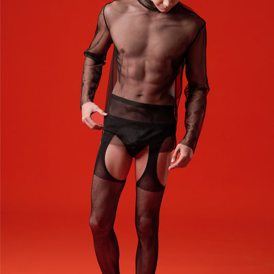 Salvati Men’s Fishnet Suspender Stockings